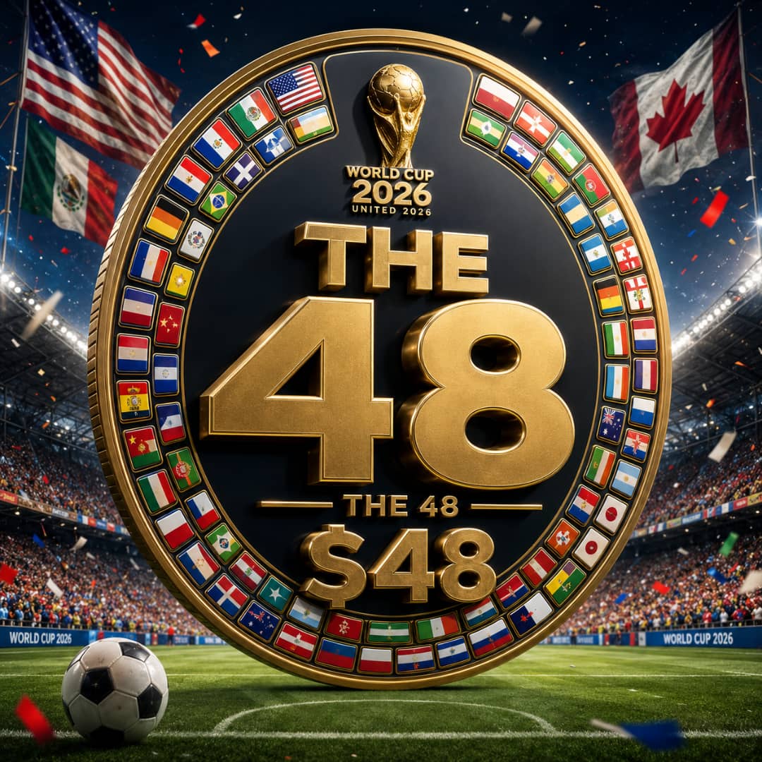 THE48 coin encircled by 48 flags